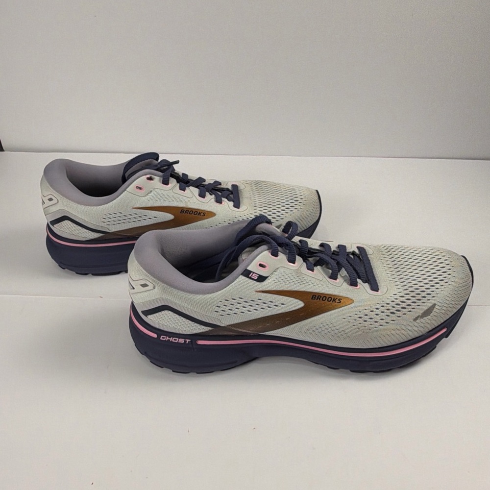 Brooks Ghost 15 womens running sneakers size 9.5 copper blue neon pink